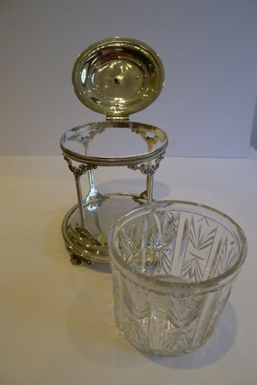 fig 1. A Stunning Cut Crystal & Silver Plated Biscuit Box - Greyhound - English Registration Mark for 1865