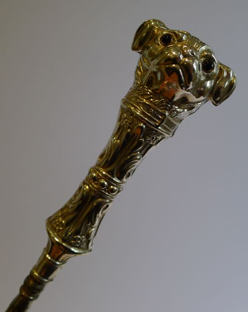 Antique Sterling Silver Figural Button Hook - Dog - Pug with Original Glass Eyes, 1906