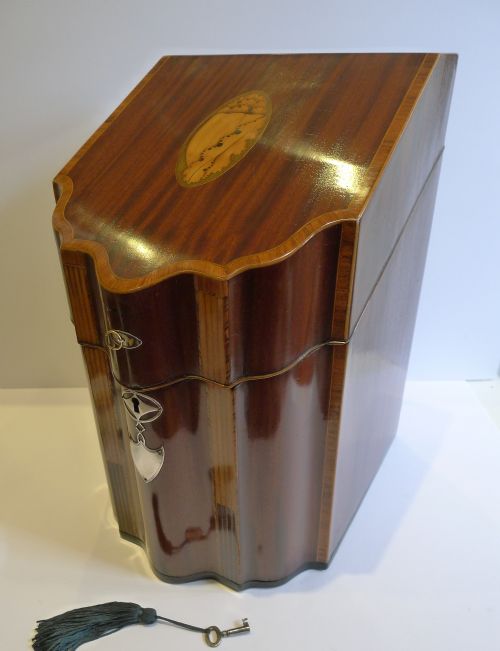 Large Antique English George III Sheraton Period Knife Box C.1780