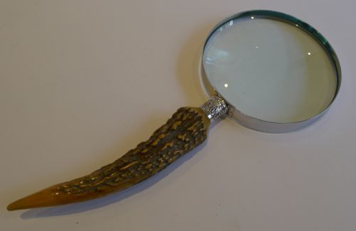Grand Antique English Antler Horn & Sterling Silver Magnifying Glass - 1887