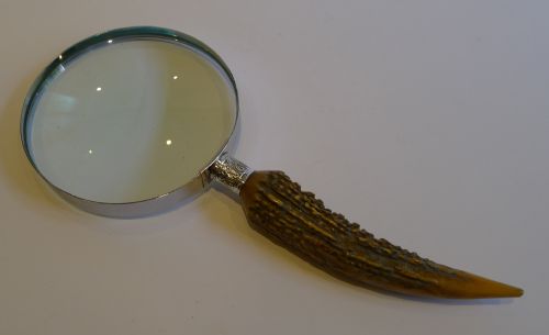 fig 1. Grand Antique English Antler Horn & Sterling Silver Magnifying Glass - 1887
