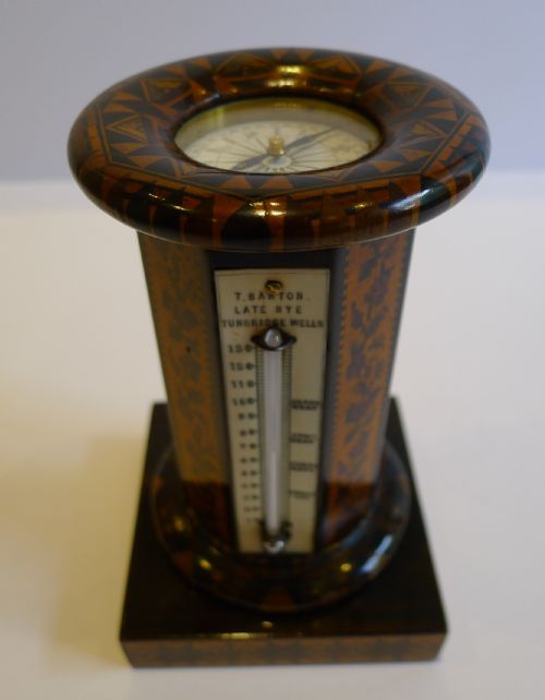 Rare Antique Tunbridge Ware Combined Thermometer / Compass - Thomas Barton Late Nye, Tunbridge Wells