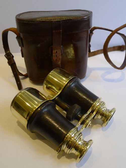 Antique English Brass & Leather Binoculars Signed Heath & Co., London