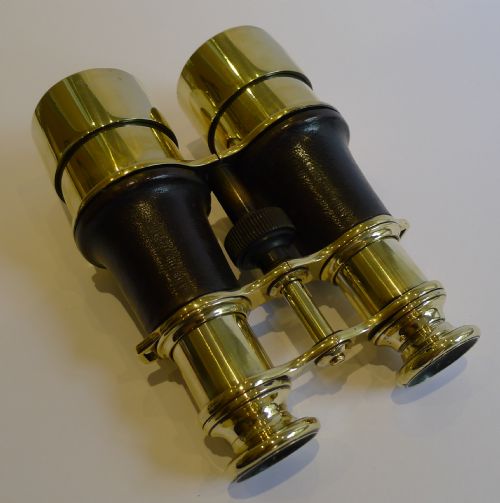 fig 1. Antique English Brass & Leather Binoculars Signed Heath & Co., London