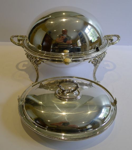 Unusual Antique English Silver Plated Revolving Breakfast with Integral Entree Dish C.1890
