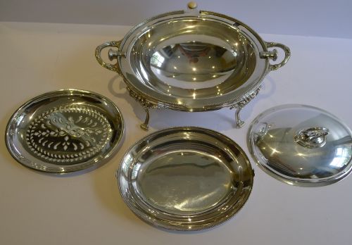 fig 1. Unusual Antique English Silver Plated Revolving Breakfast With Integral Entree Dish c.1890