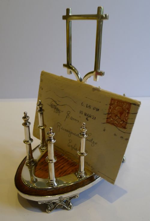 fig 2. Antique English Solid Oak & Silver Plated Toast Rack or Letter Holder