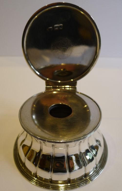 fig 1. Magnificent Large Antique English Sterling Silver Inkwell In Original Presentation Case