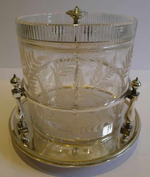 Antique English Silver Plate and Fern Engraved Biscuit Box C.1890