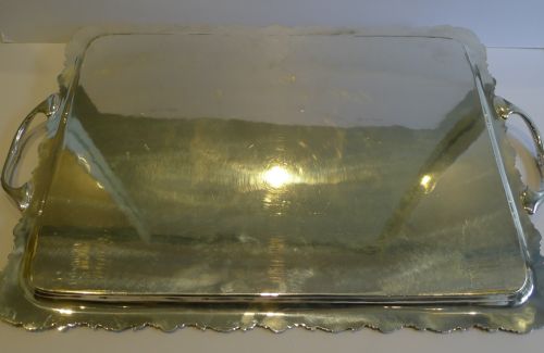 fig 1. Grand Antique English Engraved Silver Plate Serving Tray - c.1880