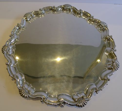 Large & Elegant (16 1/2") Antique Silver Plated Salver / Tray by Martin Hall C.1860