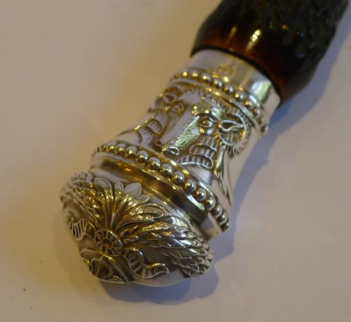 fig 1. Large Antler Horn Handled Magnifying Glass - English Rams Head Sterling Silver Fittings