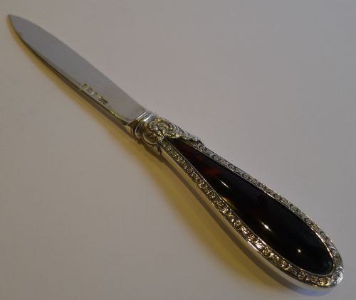 Pretty Antique English Sterling Silver and Tortoise Shell Letter Opener - 1904