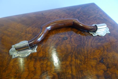 fig 1. Unusual Antique English Walnut Jewellery Box With Carved Carrying Handle - 1869