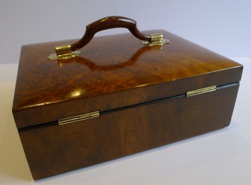 fig 2. Unusual Antique English Walnut Jewellery Box With Carved Carrying Handle - 1869