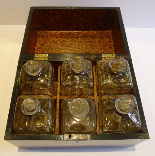 fig 1. Grand Early 19th Century Dutch Decanter Box - Shell Inlaid - Gilded Decanters