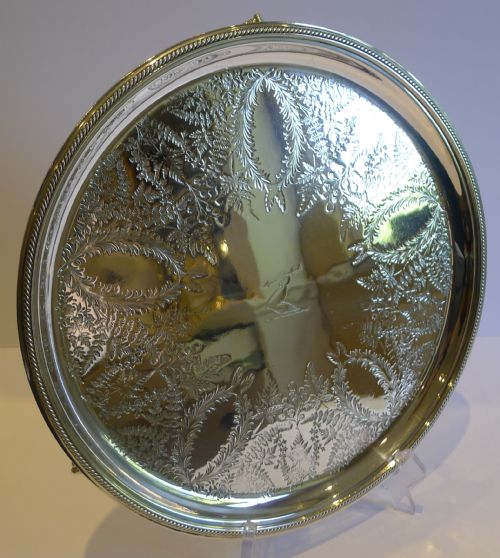 Antique Silver Plated Salver - Engraved with English Ferns - By Hukin & Heath