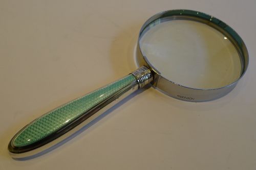 Sterling Silver and Green Guilloche Enamel Magnifying Glass
