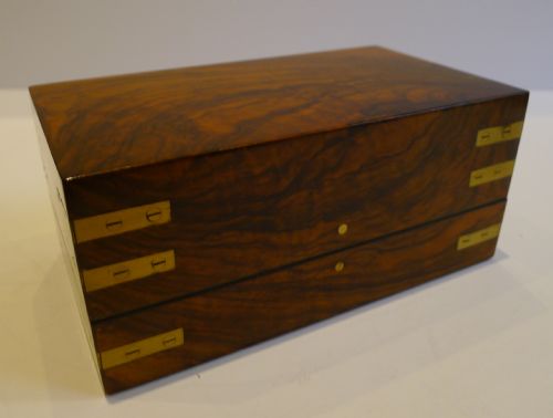 Handsome Antique English Brass Bound Walnut Desk-top Box C.1860