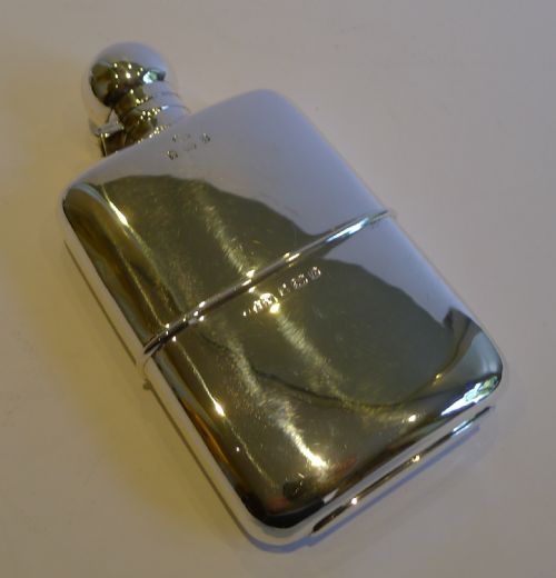 Antique English Sterling Silver Hip or Liquor Flask with Drinking Cup - 1900