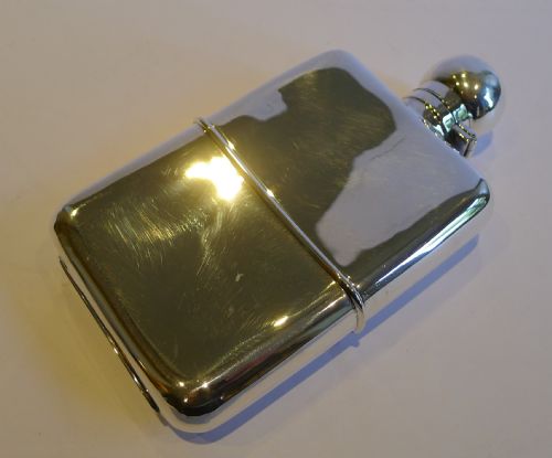 fig 1. Antique English Sterling Silver Hip or Liquor Flask With Drinking Cup - 1900