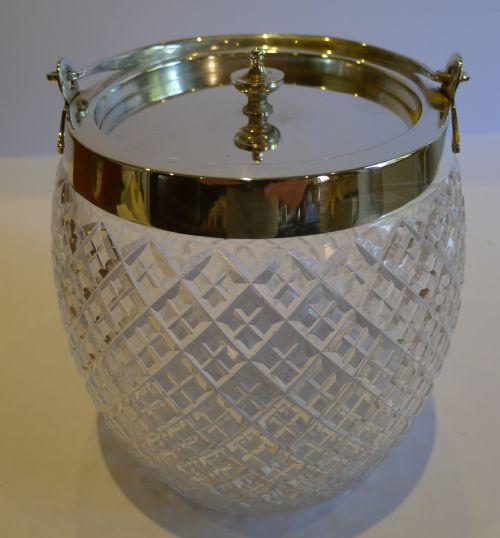 Antique English Cut Crystal & Silver Plated Biscuit Box or Barrell by James Dixon & Sons C.1900