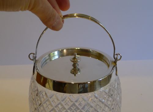 fig 1. Antique English Cut Crystal & Silver Plated Biscuit Box or Barrell by James Dixon & Sons c.1900