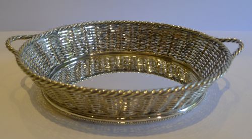 Antique English Basket Weave Silver Plated Bread Basket by Atkin Brothers - Reg. Diamond for 1883