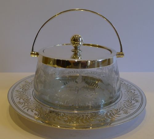 Antique English Silver Plate & Glass Butter Dish - Fern Decorated C.1880