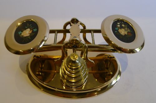 Beautiful Antique English Brass & Pietra Dura Postage or Letter Scale C.1880