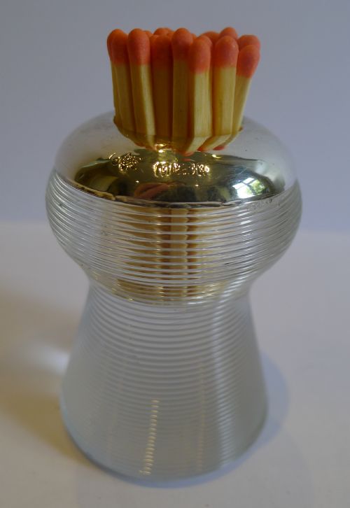Antique English Threaded Glass & Sterling Silver Match Strike - 1903