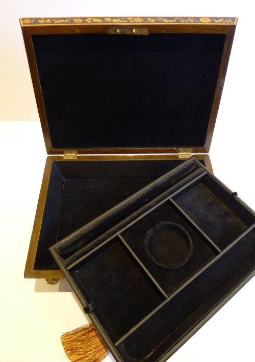 fig 1. Magnificent Large English Regency Pen Work Jewellery Box - Chinoiserie Decorated c.1820