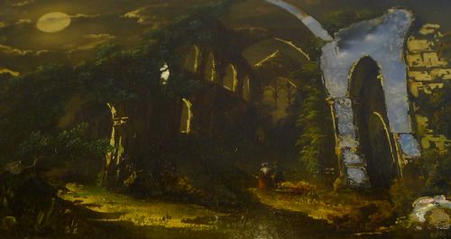 fig 1. Antique Hand Painted Papier Mache Box - Tintern Abbey, Wales c.1850