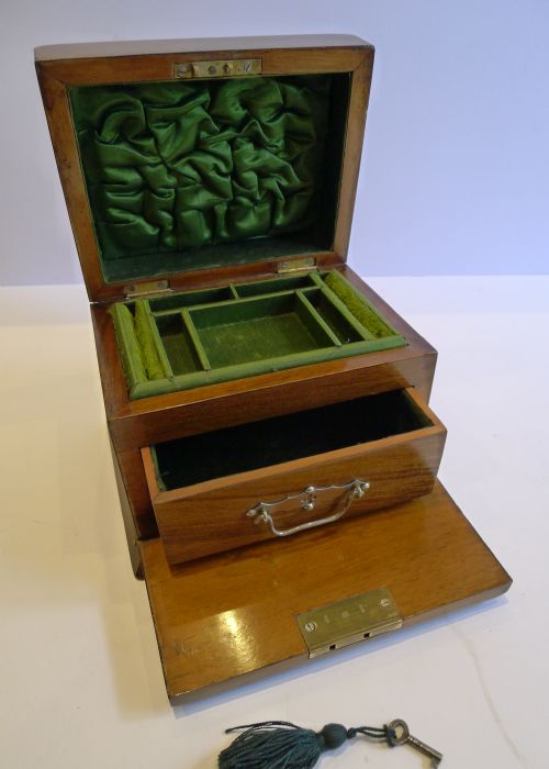 Antique English Walnut Fall-front Jewelry Box C.1900