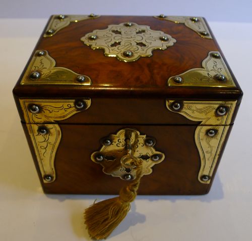 Handsome French Walnut Tea Caddy with Brass Mounts C.1880