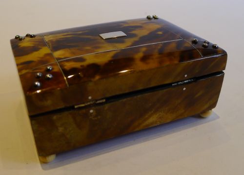 fig 1. Charming English Regency Tortoiseshell Sewing Box c.1820