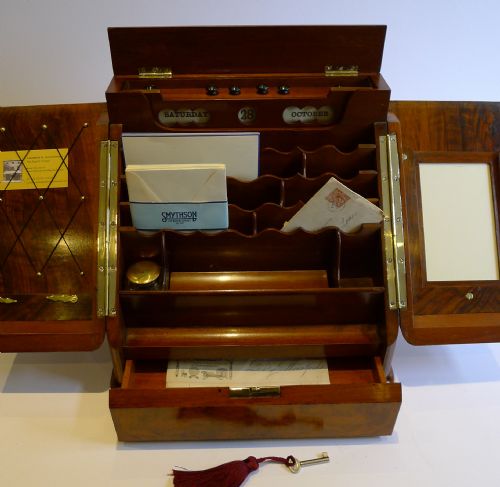 Handsome English Victorian Stationery / Writing Box in Figured Walnut C.1890