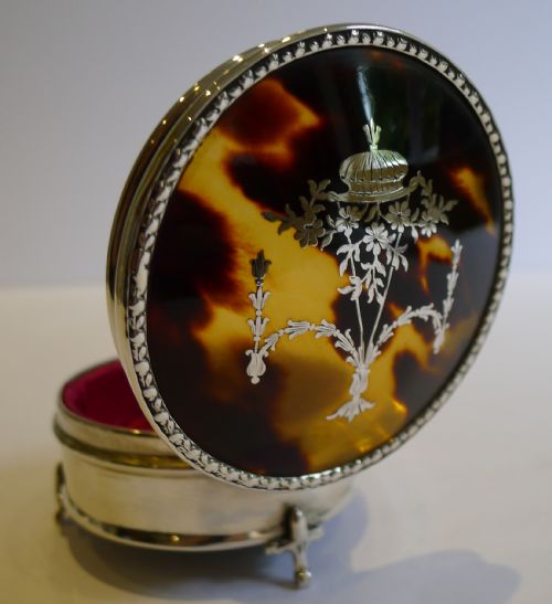 Sterling Silver & Tortoise Shell Jewellery / Trinket Box - Silver Pique Inlay