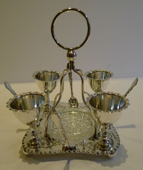 Antique English Silver Plated Egg Cruet for Four by S.j. Levi C.1910
