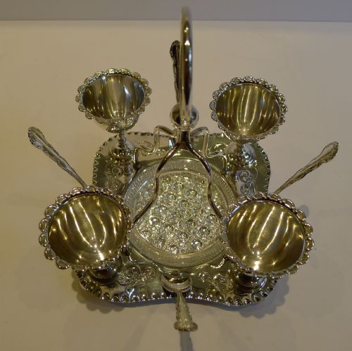 fig 1. Antique English Silver Plated Egg Cruet For Four by S.J. Levi c.1910