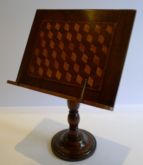 Antique English Mahogany & Parquetry Book Rest / Stand / Lectern C.1860