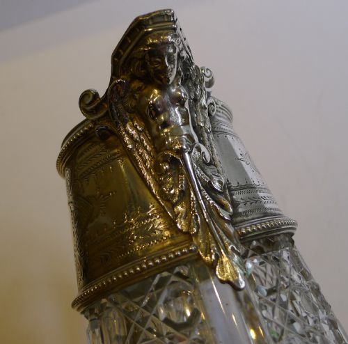 fig 1. Handsome Antique English Cut Crystal & Silver Plated Claret Jug c.1880