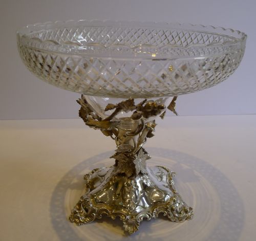 Stunning Antique English Cut Glass & Silver Plated Centrepiece - Grape Vines