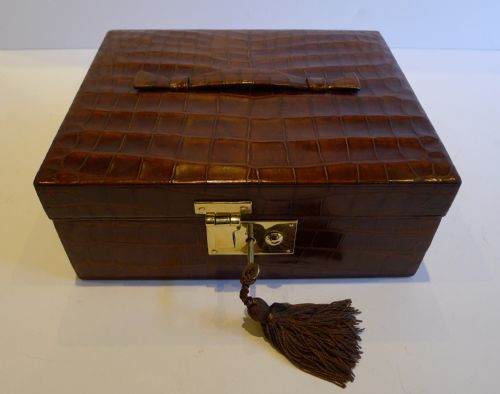Stylish Vintage English Crocodile / Alligator Jewelry Box C.1920