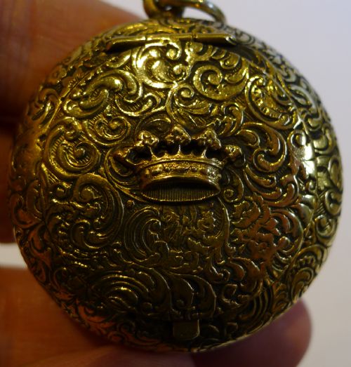 Antique English Brass Pill Box with Crown Mount C.1880