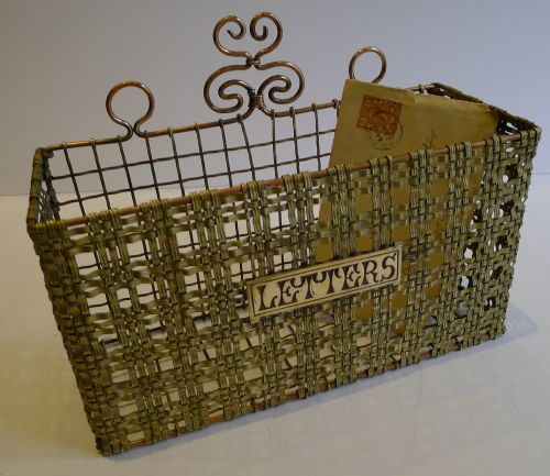 Handsome Antique English Brass Mesh Letters Caddy or Holder C.1880