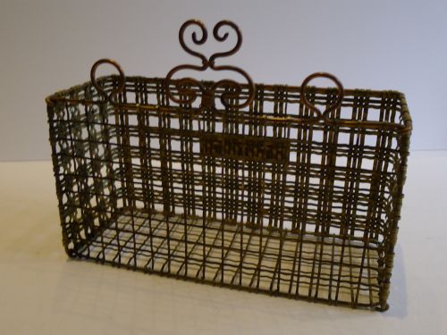 fig 1. Handsome Antique English Brass Mesh Letters Caddy or Holder c.1880