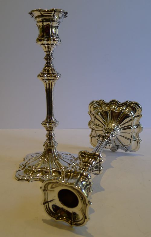 Elegant Pair Early Elkington & Co. Silver Plated Candlesticks - 1845