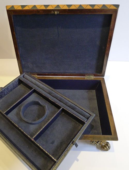 fig 2. Rare English Regency Jewelry Box - Penwork & Hand Painted - Playing Cards & Lucky Chimney Sweeps c.1820