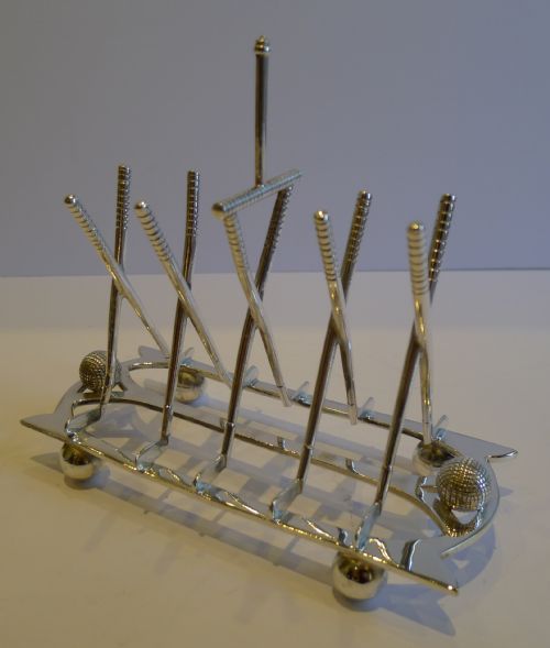 Antique English Golf Toast Rack / Letter Holder in Silver Plate by Roberts & Belk